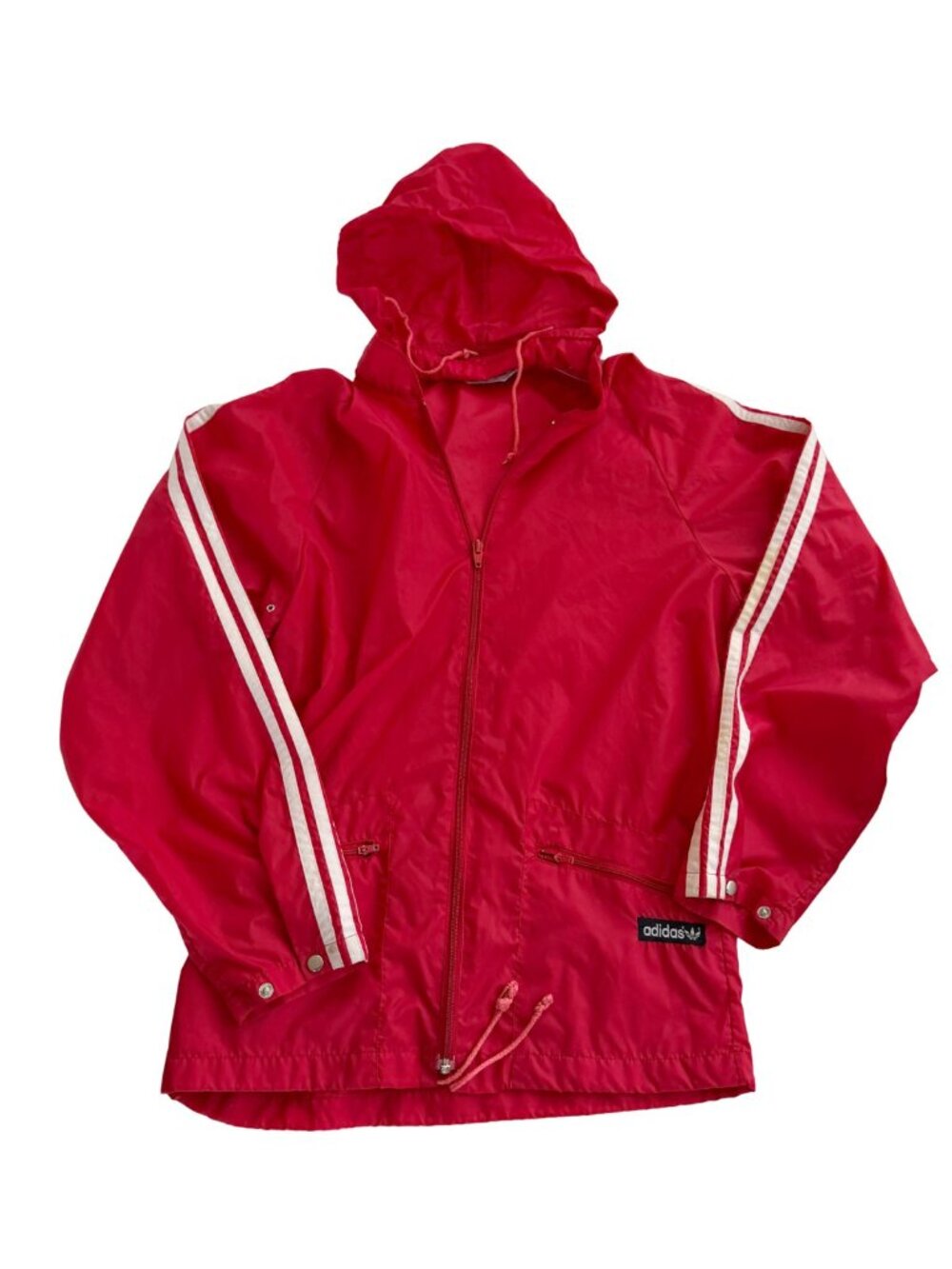 Vintage 80s Adidas Red Hooded Windbreaker Jacket Trefoil 3-Stripe